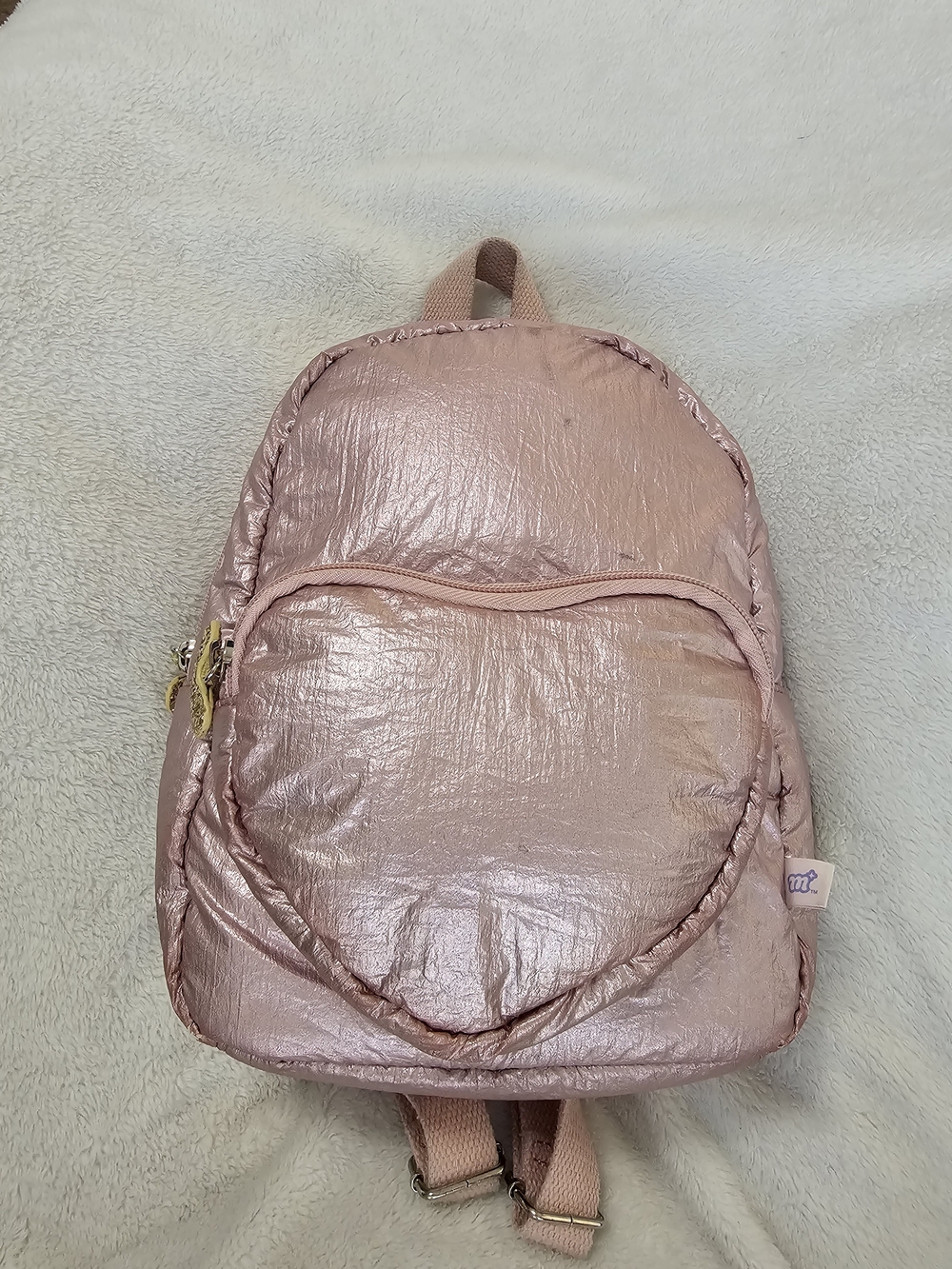 Metallic Blush Pink Heart Pocket Mini Backpack